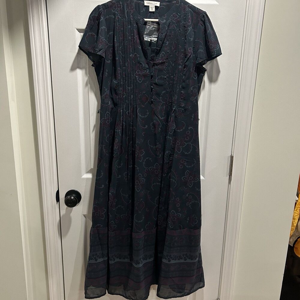 Coldwater Creek Womens Size 10 Hunter Green Paisley Midi Dress NWT No Belt